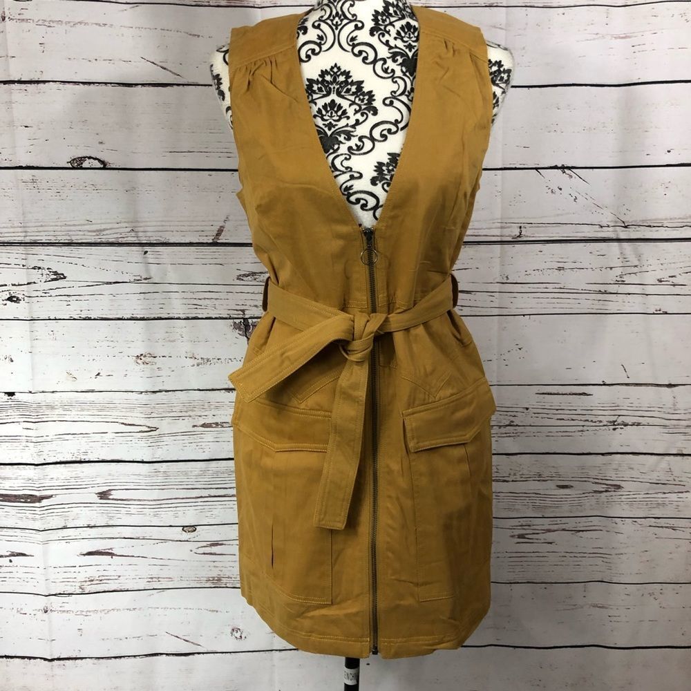 Revolve Stevie May Alto Cotton Twill Belted Zip Up Mini Dress Mustard Yellow